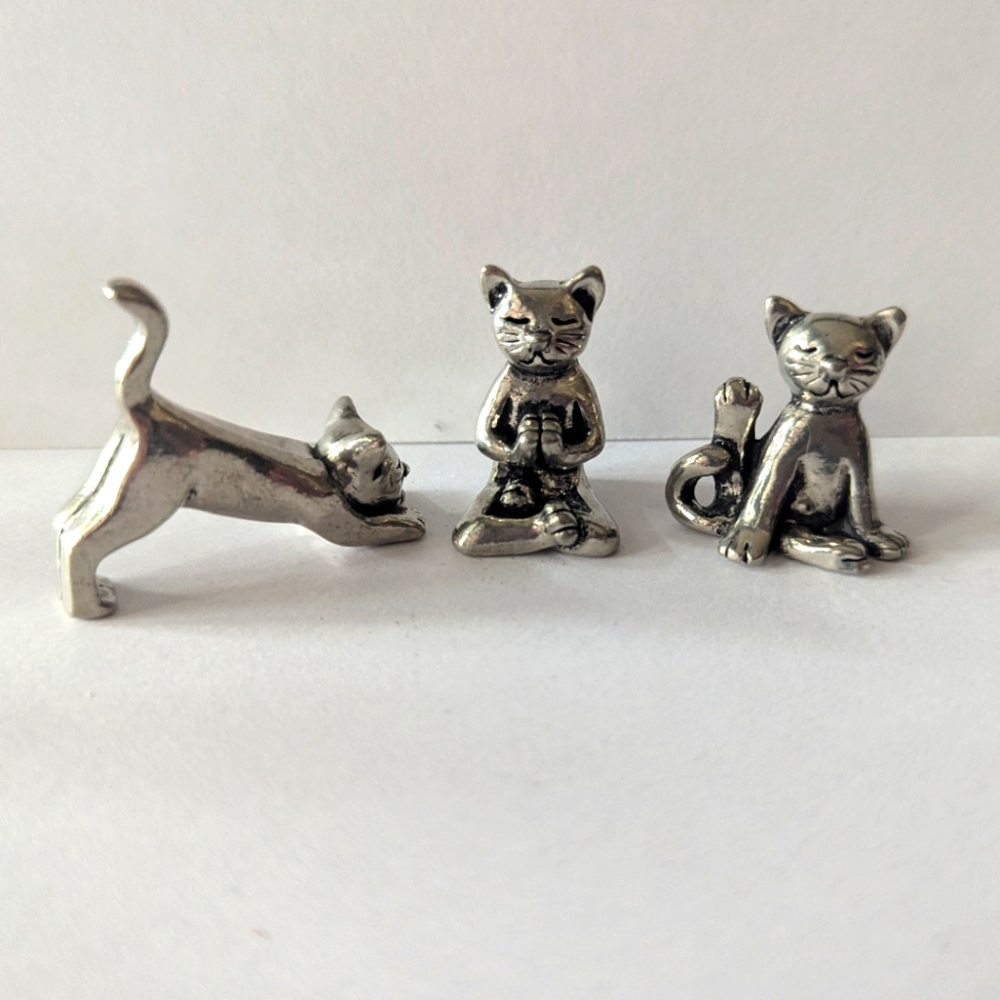 Basic Spirit Yoga Cat Figurine Set (Pewter) Mini 3 piece Set